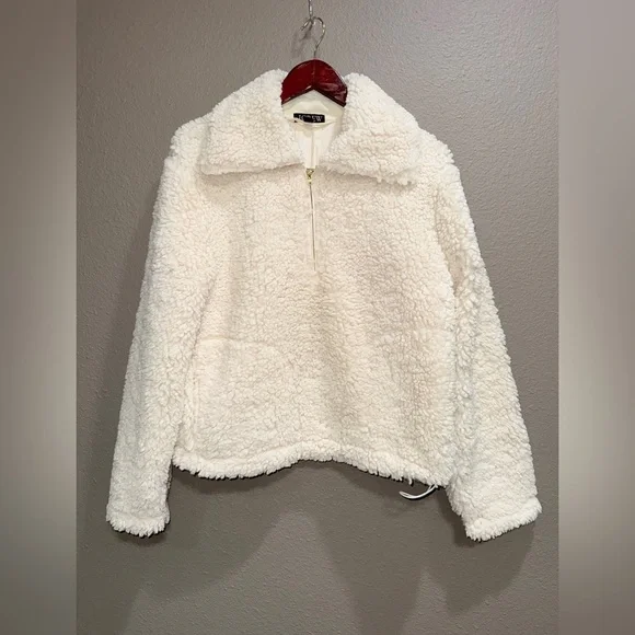 J.Crew Sherpa Soft Sherpa Half Zip Fleece Front Pockets Pull Waist Pullover - Picture 3 of 12